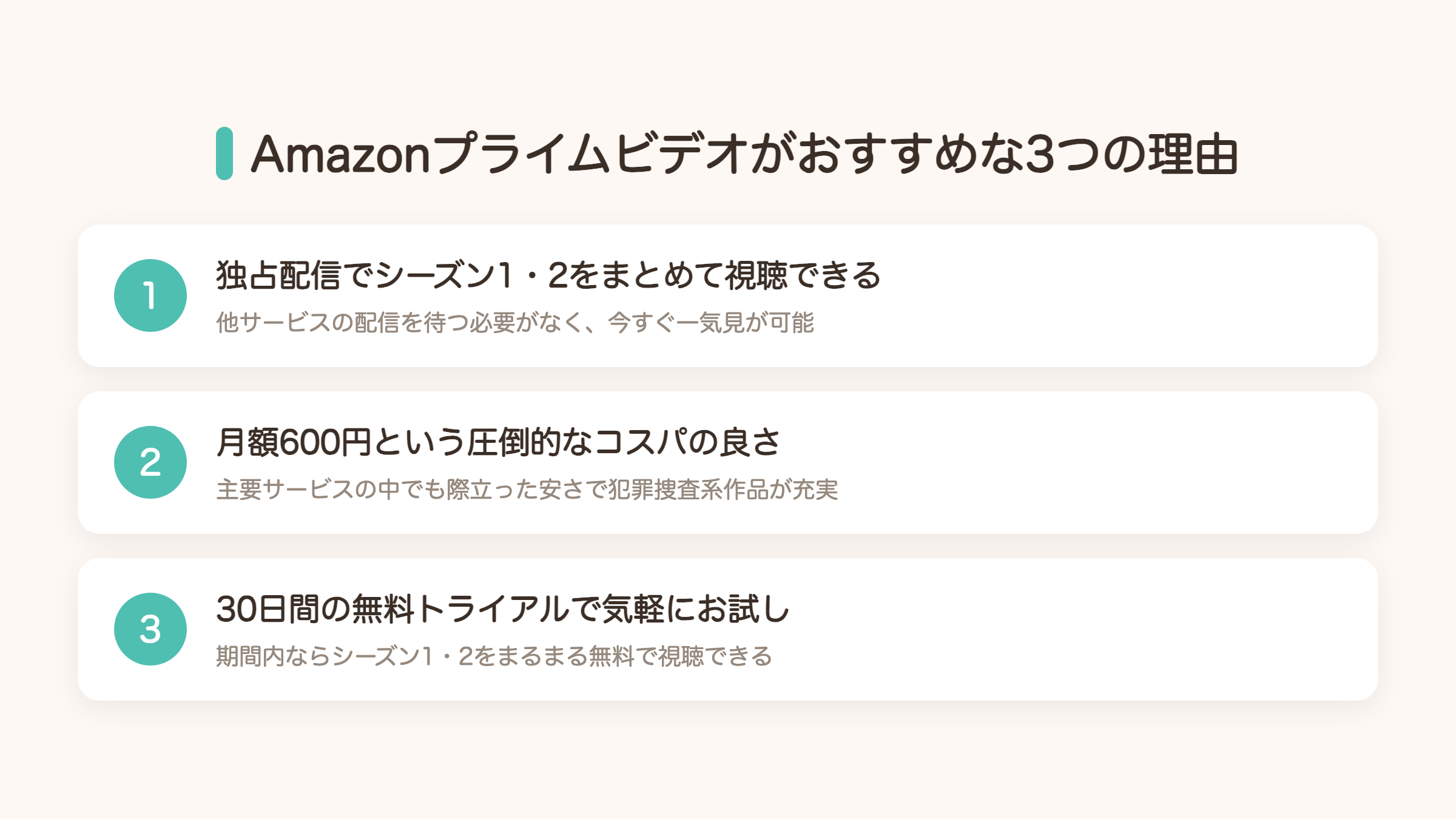 アレックス・クロスをAmazonプライムビデオで見るべき3つの理由をまとめた図解