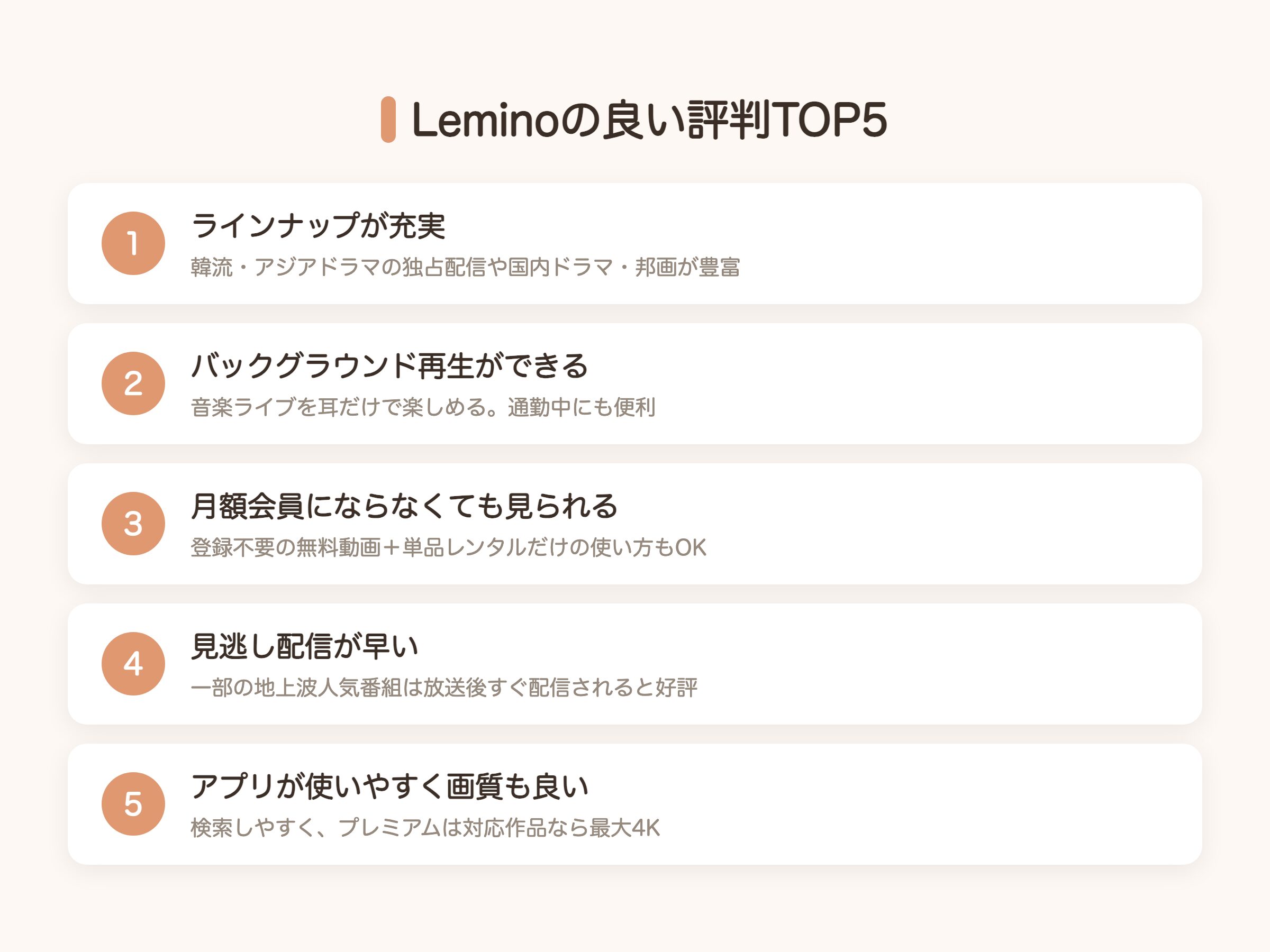 Leminoの良い評判TOP5の図解