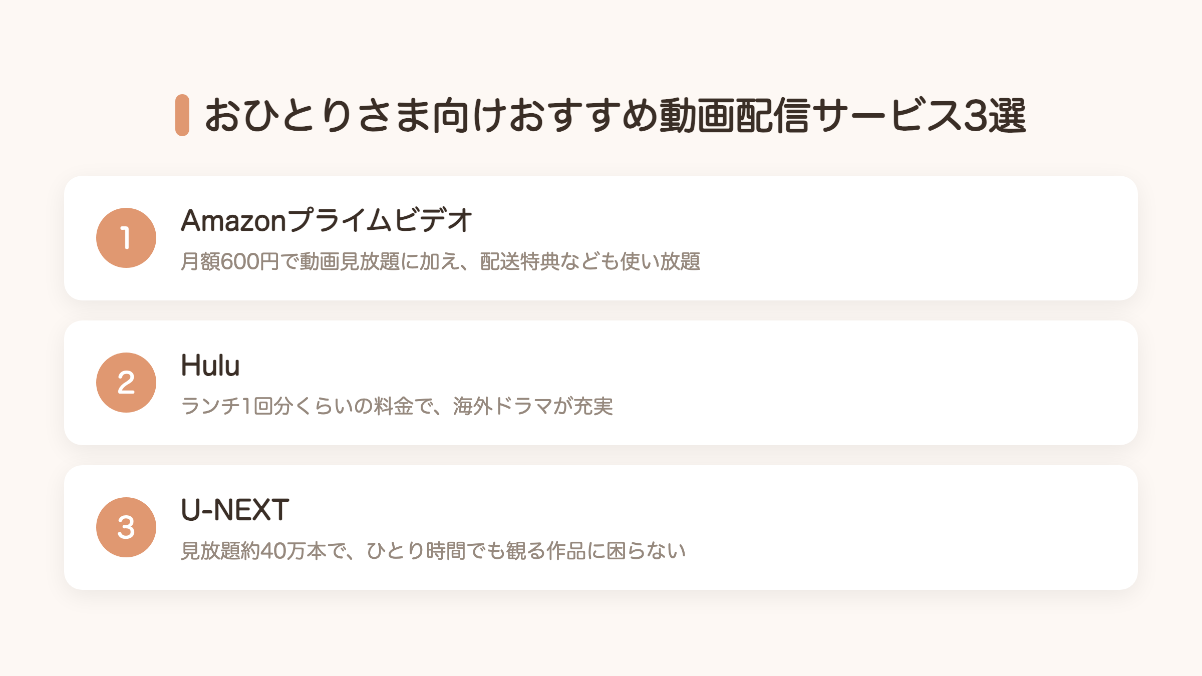 おひとりさま向けおすすめ動画配信サービス3選。Amazonプライムビデオ・Hulu・U-NEXT